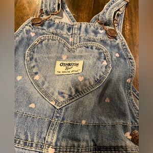 OshKosh B'gosh Blue Overalls with Adorable  Pink Heart Accents